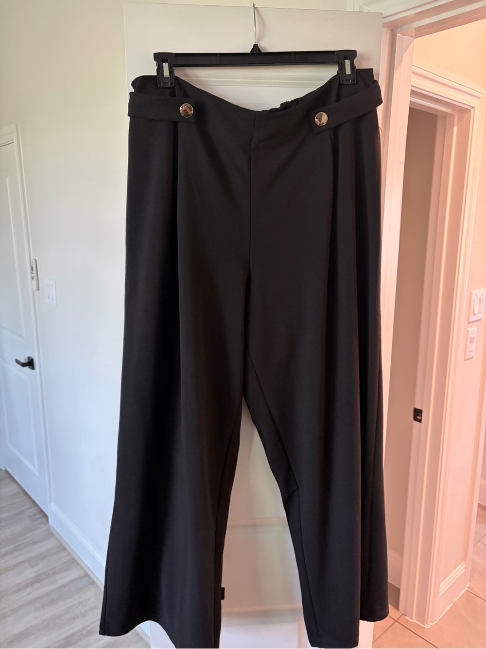Eloquii Women’s Plus Wide Leg Black Trousers with Faux Buttoned Waist Tabs